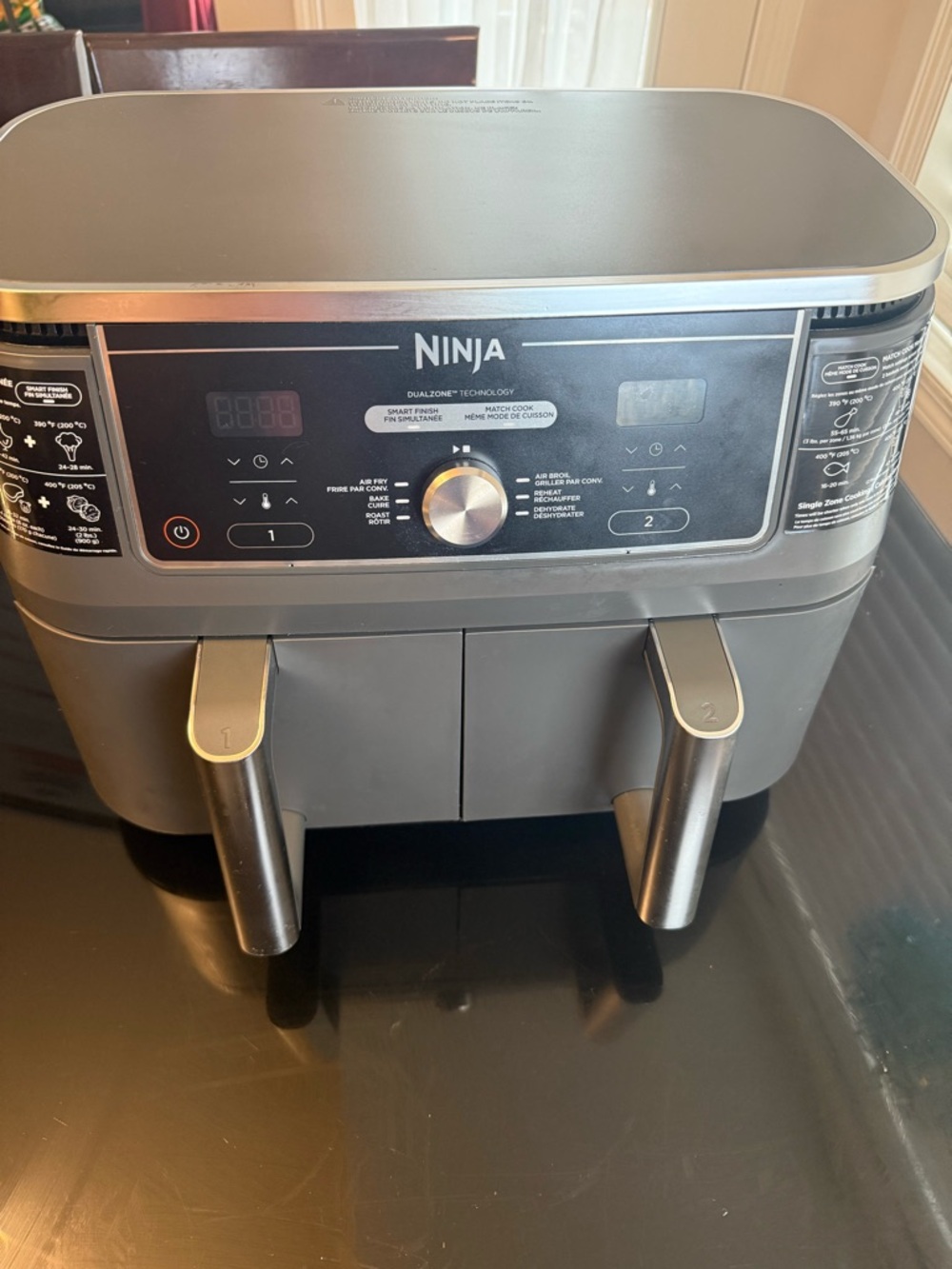 Ninja Foodi XL Dual-Basket Air Fryer in Charcoal Gray with Orange Guide